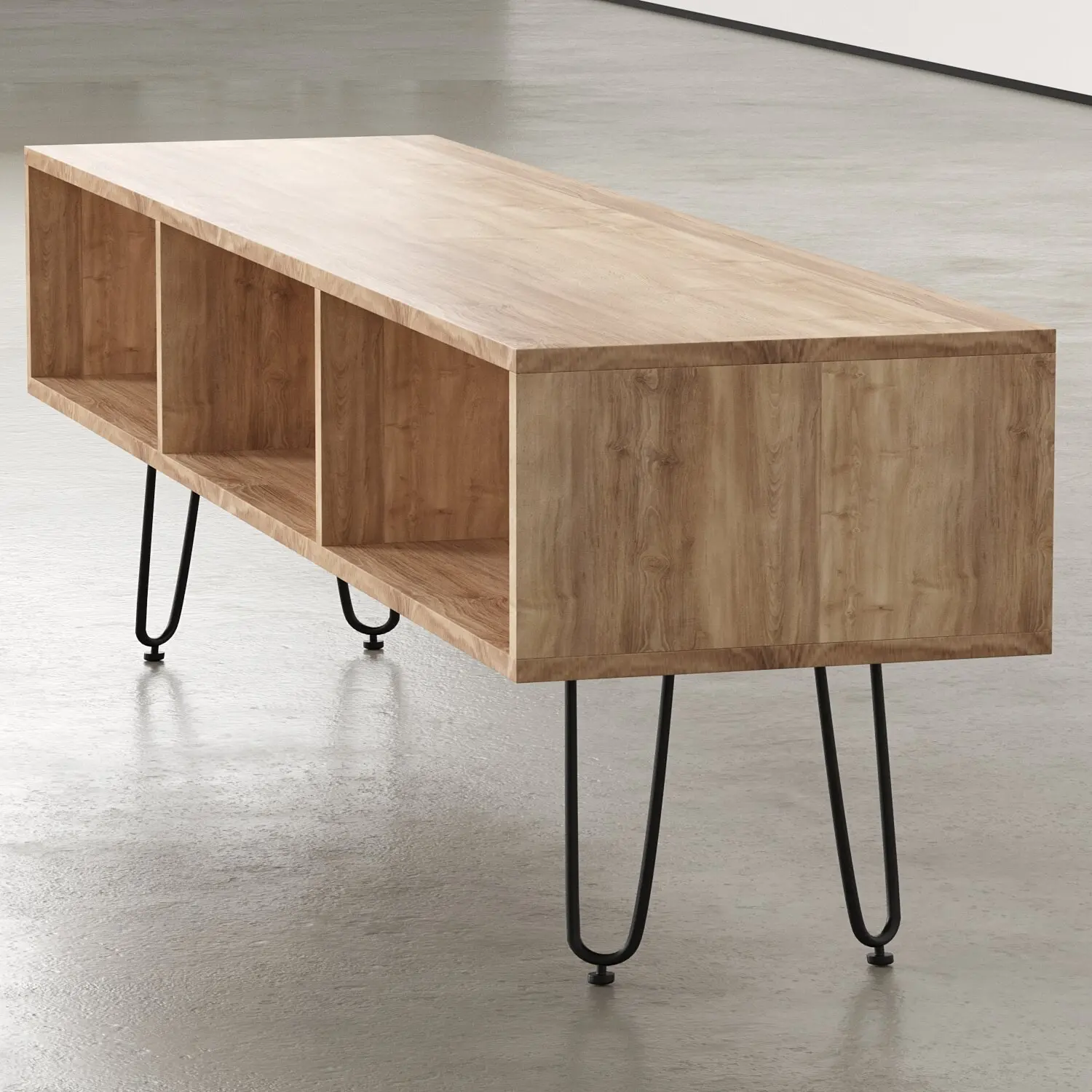 open-storage wooden desk with metal leg frames - 3