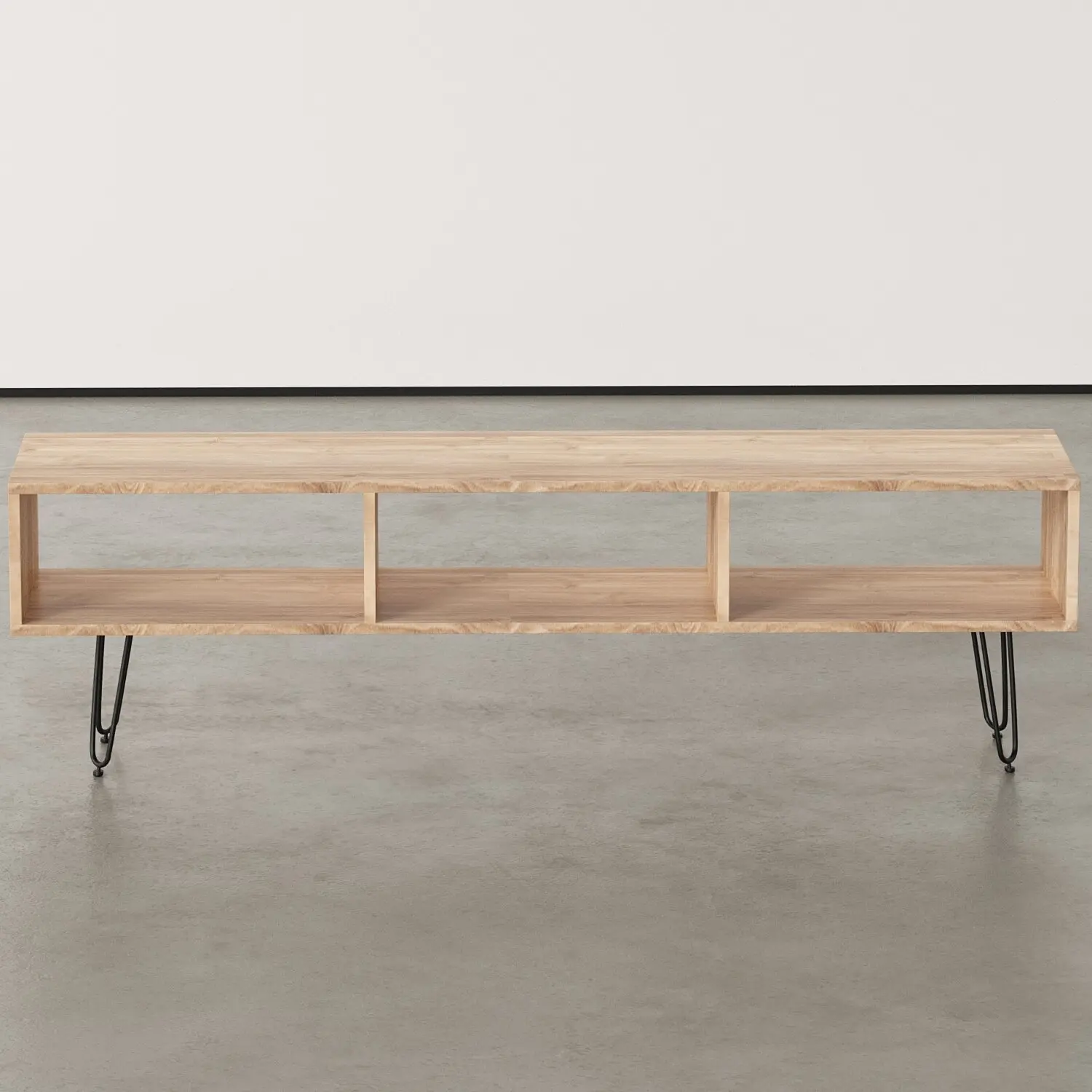 open-storage wooden desk with metal leg frames - 3